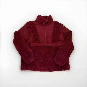 Victoria's Secret PINK Sherpa Teddy‎ 1/4 Half Zip Pullover Hoodie Maroon S Small